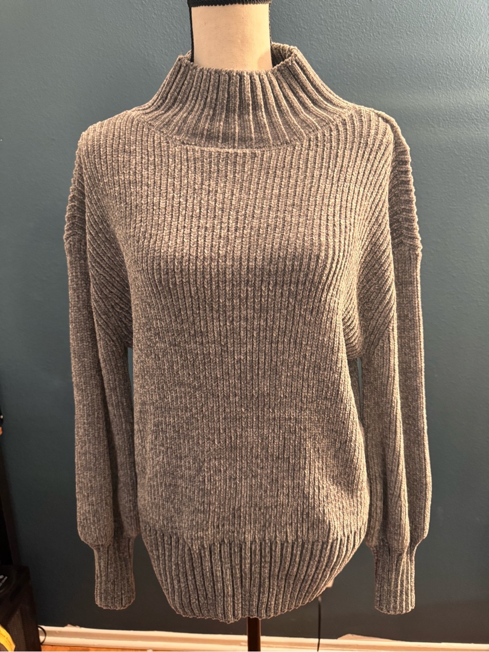 Cynthia Rowley Heather Gray Ribbed Funnel Neck Sweater